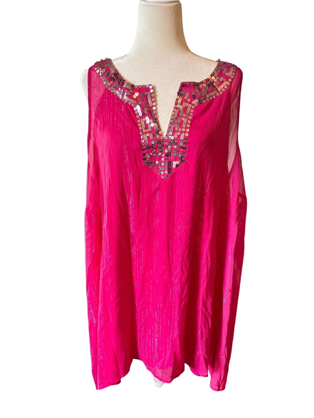 NWT FASHION BUG HOT PINK SEQUIN TUNIC DRESS PLUS SIZE 4X BARBIECORE GLITZY MINI